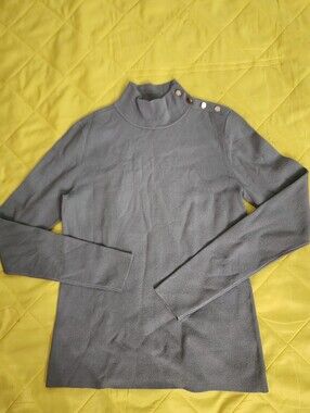 Ann Taylor Grey Mock Neck Button-Shoulder Sweater
